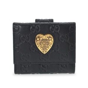 Gucci Black and Gold Compact Wallet with Heart Accent EUC